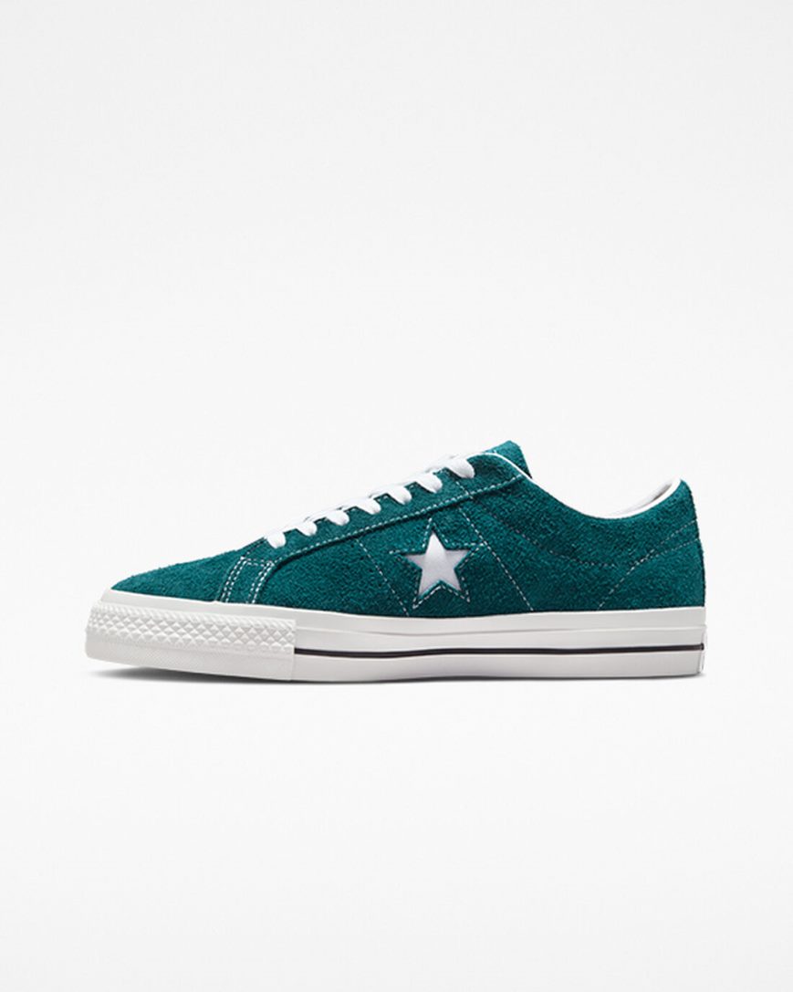 Bascheți Barbati Converse One Star Pro Vintage Piele Intoarsa Verzi Negrii Albi | RO LXHZW251